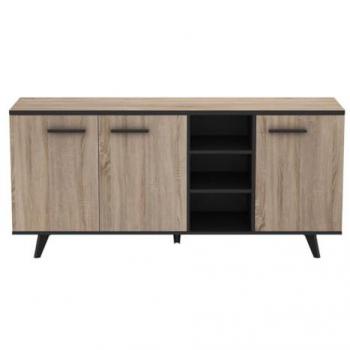 Aparador Calicosy 3 Puertas y 3 Balas 160,7 cm - Acabado Roble y Negro