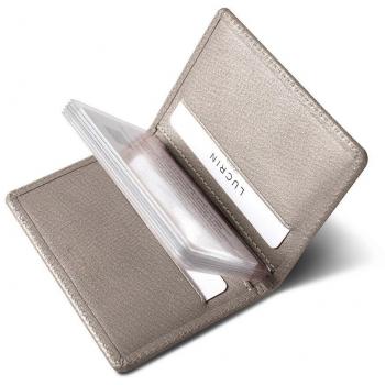 Lucrin - Porta Tarjetas con Separador - Taupe Luz - Piel de Cabra