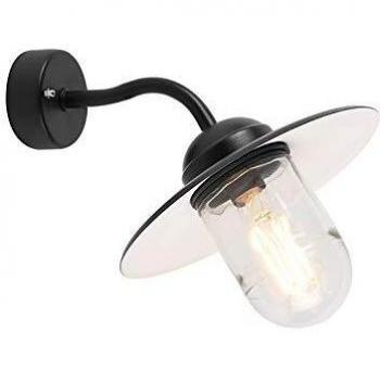 Aplique rústico negro IP44 MUNICH - Acero/Vidrio, adecuado para LED, Max. 1 x 60 Watt
