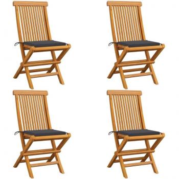 Teak Wood Garden Chairs Set with Anthracite Cushions - 4 Pieces