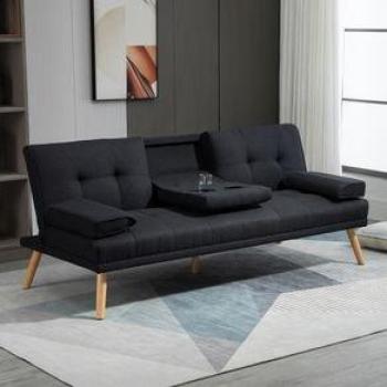Sofá Cama Plegable Homcom 3 Plazas con Respaldo Regulable de 3 Niveles, Reposabrazos Desmontables y 2 Soportes para Vasos, Color Gris, Dimensiones: