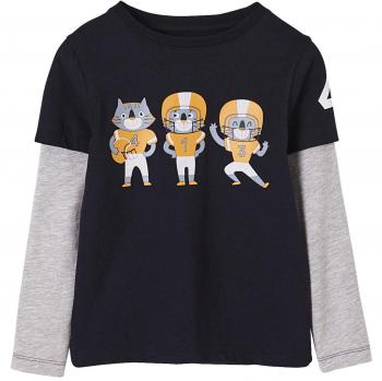 VERTBAUDET Camiseta niño Efecto 2 en 1 Azul Oscuro Liso con Motivos 3-4 Anos, 102CM