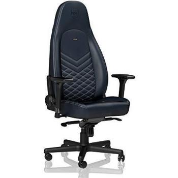 noblechairs Icon Silla de Gaming - Silla de Oficina - Silla de Escritorio - Reclinable a 135 ° - Cuero Auténtico - 150 kg - Diseño de Asiento de Carreras - Azul/Grafite
