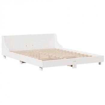 Cama sin colchón 160x200 cm Madera maciza de pino Blanco con cabecero, estructura de cama, muebles de dormitorio