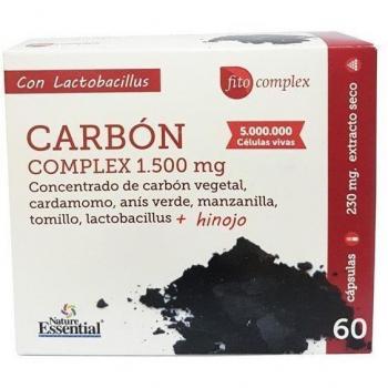 Nature Essential Carbón Vegetal Activado Complex con Cardamomo, Anís Verde, Manzanilla, Tomillo, Lactobacillus e Hinojo 1500mg 60 Cápsulas