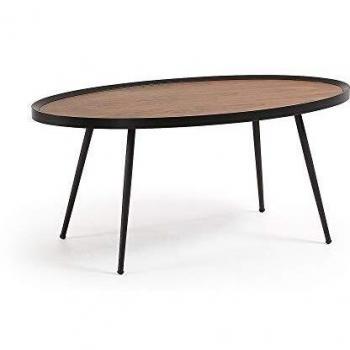 Kave Home - Mesa de Centro Kinsley Oval 102 x 56 cm chapada en Nogal Estructura de Acero en Negro