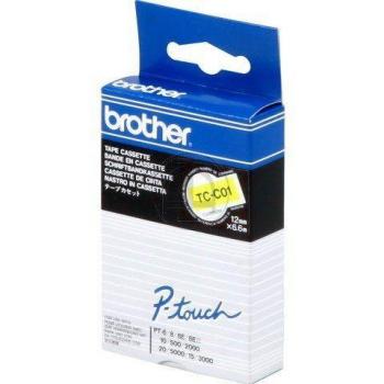 Cinta Laminada Brother TC-C01, texto negro sobre amarilla, 12mm
