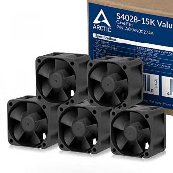 Ventilador PC Arctic S4028-15K - 40mm, 5-pack, 1400-15000 RPM, Doble Rodamiento, PWM Regulable, Conector 4-Pin, Negro