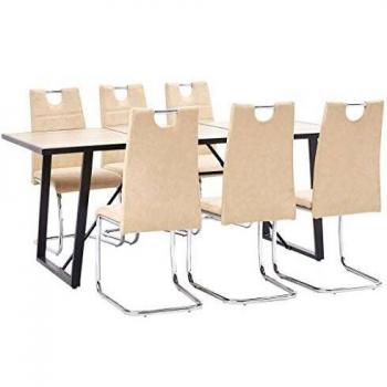 vidaXL Juego Comedor 7 Piezas de Cuero Sintético Mobiliario Decoración Interior Casa Hogar Robusto Duradero Resistente Funcional Práctico Útil Crema