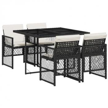 Set de Muebles de Jardín 5 Piezas con Cojines de Ratán Sintético Negro