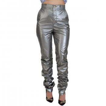 Dolce & Gabbana Metallic Silver High Waist Skinny Pants, IT40|S, Slim-fit Trousers, Gray female, Size: XS