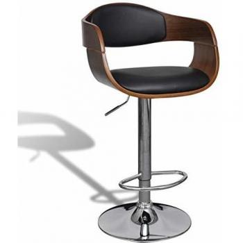 Bent Wood Bar Stool with Adjustable Height and Faux Leather