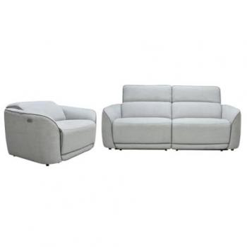 Sofá de 3 plazas y sillón reclinable eléctrico en tela gris claro OZARTO