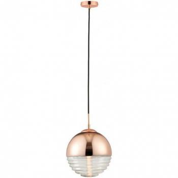 Lámpara colgante Paloma, cobre y vidrio, 1 luz, chapado en cobre, vidrio acanalado transparente, E14