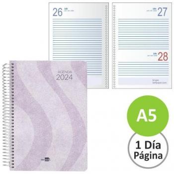 Agenda 2024 Espiral Liderpapel Syros A5 (15x21 cm) Día Página Tapa Dura Color Malva Papel 60g/m²