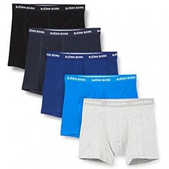 Björn Borg Solid Sammy Boxer Shorts 5 Pack Men, Cotton Stretch, Blue Depths, Size: XL