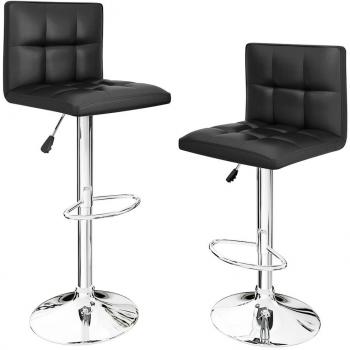 LANGRIA 2 x Taburetes de Cocina Stockholm con Respaldo, Tapizados en Cuero de Imitación, Base, Reposapiés en Acabado Cromado, Altura Ajustable, Para Cocina, Bar