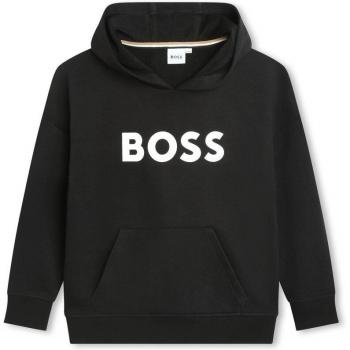 BOSS Kidswear - Sudadera de niño con capucha y logo frontal, color gris, 100% algodón, diseño clásico con bolsillo canguro y ajuste regular