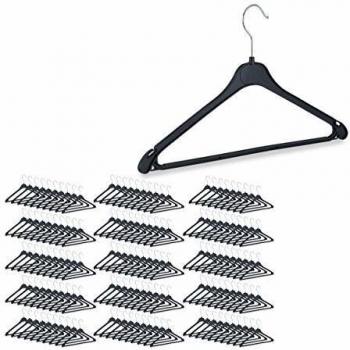 Pack 150 Perchas de Plástico con Gancho Giratorio, Colgadores para Camisas, Blusas y Pantalones, Color Negro