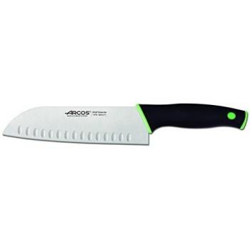 Arcos Serie Duo, Cuchillo Santoku con Alveolos, Hoja de 180 mm, Mango Color Negro Verde