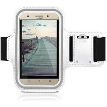 kwmobile Brazalete deportivo para Huawei G Play Mini - Bolsito deportivo para footing, pasear, cinta para correr con bolsillo para llaves en brazalete deportivo en blanco