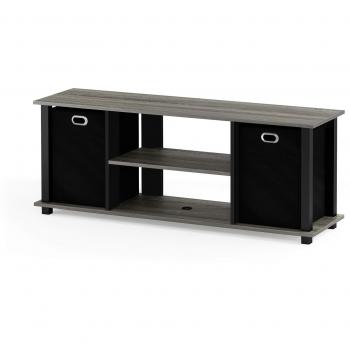 Furinno Econ Entertainment Center TV Stand with Storage Bin for TVs up to 50 in French Oak Grey/Black