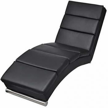 vidaXL Diván Chaise Longue de Cuero Artificial Negro Sillón Tumbona Camilla