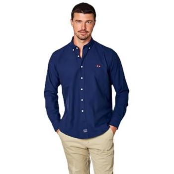 Camisa Oxford Regular Liso Azul para Hombre Spagnolo