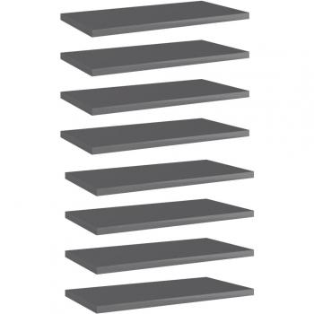 High Gloss Grey Bookshelf Boards Set of 8 - 40x20x1.5 cm Engineered Wood