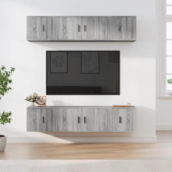 Set de Muebles para TV 6 Piezas en Madera Contrachapada Color Gris Sonoma