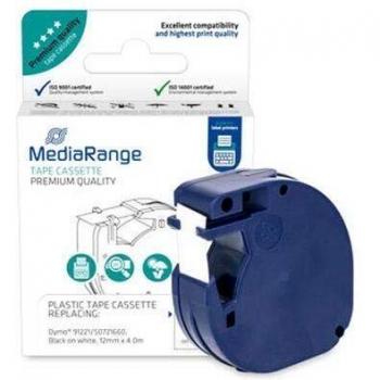 MediaRange - Cartucho de Etiquetas de plástico para Dymo® 91221/S0721660, Permanente, 12 mm, 4 m, Laminado, Color Negro sobre Blanco