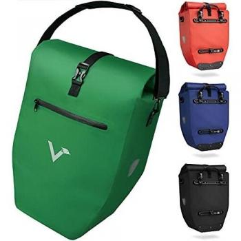 Bolsa de Bicicleta Valkbasic 23-28L - Alforja Grande y A Prueba de Agua con Reflectores en Verde
