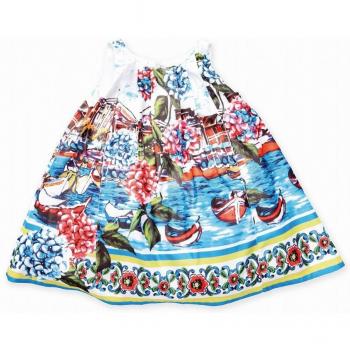 Vestido amplio de niña multicolor con pliegues en escote
