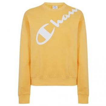 Camiseta Sudadera Champion Amarilla Mujer con Logo Diagonal