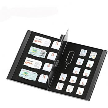 Caja protectora de almacenamiento para tarjetas SIM y memoria 21 en 1 de aluminio portátil, negra