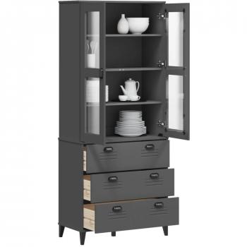 Aparador alto VIKEN de madera maciza de pino en color gris antracita, dimensiones 80x40x190 cm, mueble de almacenaje para salón, buffet y armario auxiliar
