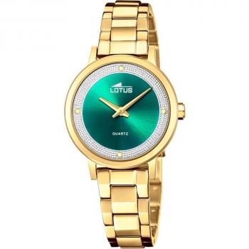 Reloj Lotus Trendy 18893/3 para Mujer, Esfera Verde, Caja de Acero Inoxidable 316L Dorado