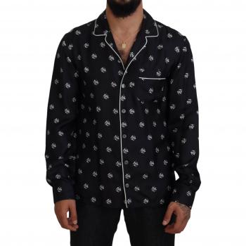 Dolce & Gabbana Black Printed Collared Men Long Sleeve Pajama Top - IT4 | S