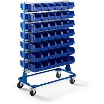 Estantería rodante con 84 cajas de almacenamiento, altura 1588 mm, color azul encián