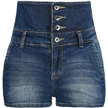 ForPlay Pantalones Ultracortos Denim de Cintura Alta Mujer Pantalones Cortos Azul 34