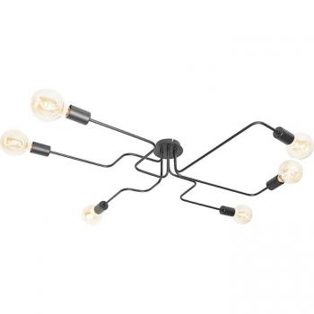 Plafón de diseño negro 6 luces Facile E27 Acero Adecuado para LED Max. 6 x 40 Watt