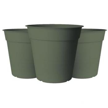 Juego de 3 macetas con platillo, color verde oliva, diámetro 25 cm