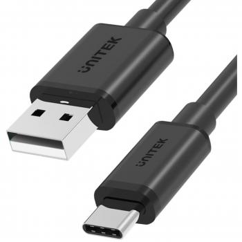 Cable USB 2.0 Unitek Y-C480BK USB-A a USB-C corto 25cm, carga rápida y transferencia de datos