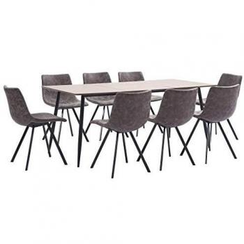 vidaXL Juego de Comedor 9 Piezas Cuero Sintético Mobiliario Decoración Interior Casa Hogar Robusto Duradero Resistente Funcional Práctico Útil Marrón