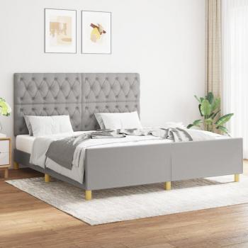 Cama solar sin colchón de Tela Gris Claro 160x200 cm con estructura de cama y cabecero en tela gris claro
