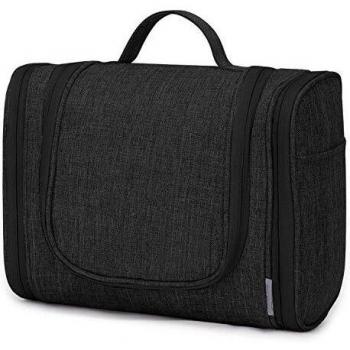 Wind Took Neceser Viaje Mujer Bolsa de Aseo para Mujer con Colgar Neceser Mujer Grande Impermeable Bolso Organizador Accesorios 24x5x19CM Negro