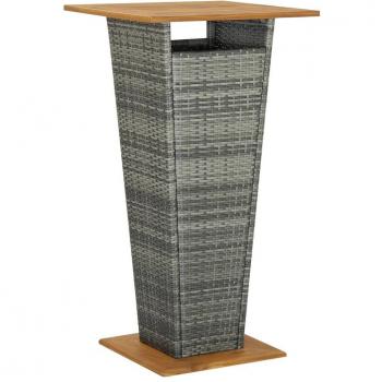 vidaXL Solid Acacia Wood Bar Table with Poly Rattan in Grey Color