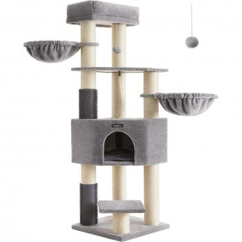Árbol para gatos grande con almohadillas autocalentables, torre estable para gatos grandes, cueva, cuerda de sisal, dimensiones 50 x 50 x 160 cm, disponible en gris paloma y blanco crema