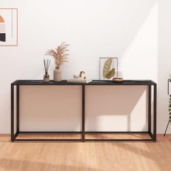 Mesa consola de vidrio templado 180x35x75,5 cm - Transparente, Negro, Mármol blanco - Mesa de sofá, Mesa de Entrada para Salón, Consola de Entrada, Mueble Recibidor, Mesita Aux