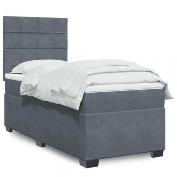 Cama box spring con colchón terciopelo gris oscuro 90x200 cm